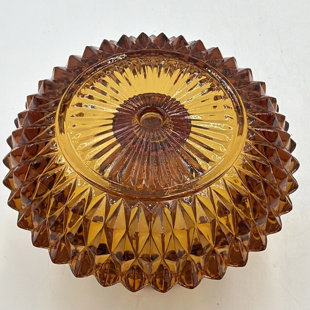 Vintage Indiana Glass Amber Diamond Point Candle Holder/Votive Cup 5
